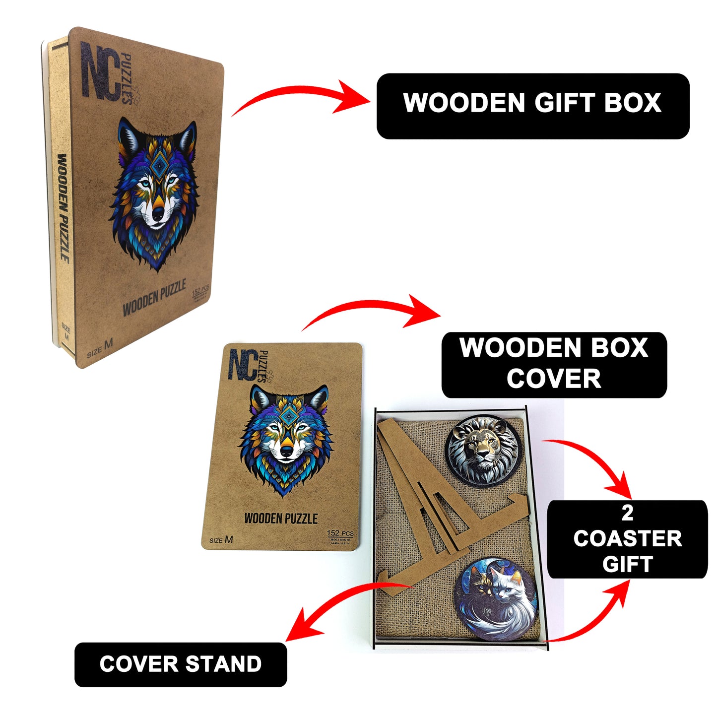 ÖZEL FİGÜRLÜ AHŞAP PUZZLE - MANDALA WOLF