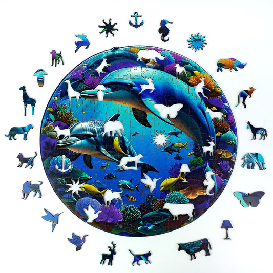 ÖZEL FİGÜRLÜ AHŞAP PUZZLE - DOLPHINS (YUNUSLAR)